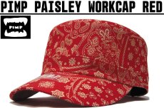 画像1: PIMP ペイズリー WORK CAP RED (1)