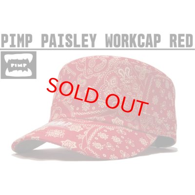 画像1: PIMP ペイズリー WORK CAP RED